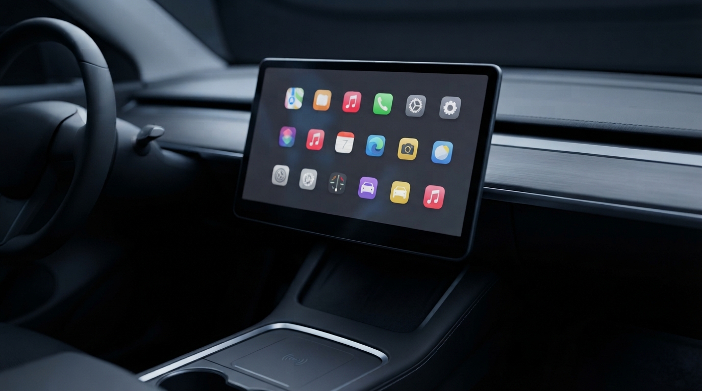 Autobildschirm mit vereinfachter CarPlay-ähnlicher App-Oberfläche