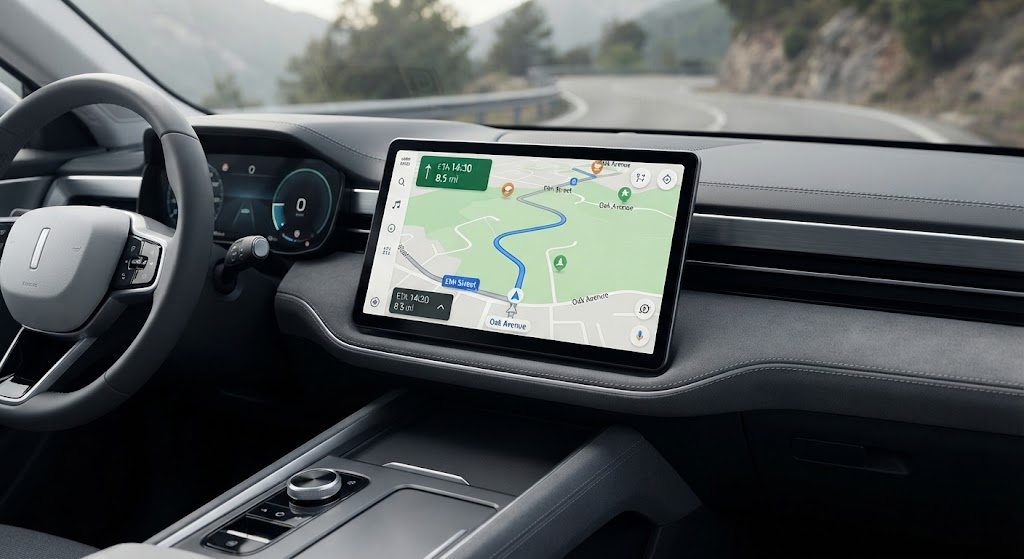الملاحة على CarPlay: خريطة مع مسار على شاشة السيارة