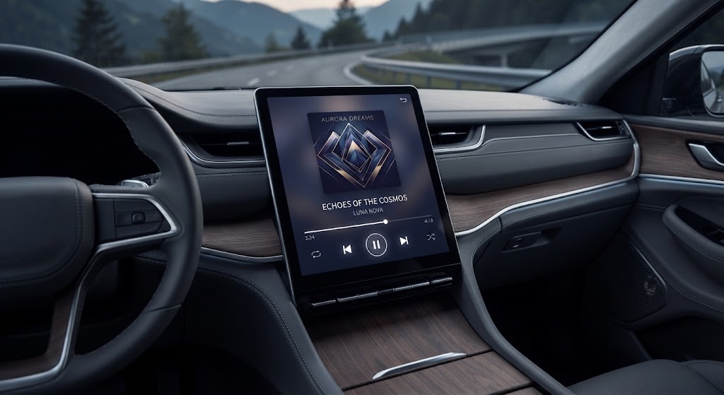 مشغّل الموسيقى على CarPlay مع أزرار التحكم على شاشة السيارة
